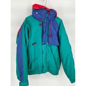 Vintage Windbreaker XL Colorblock Jacket Removable Hood‎ and inside lining